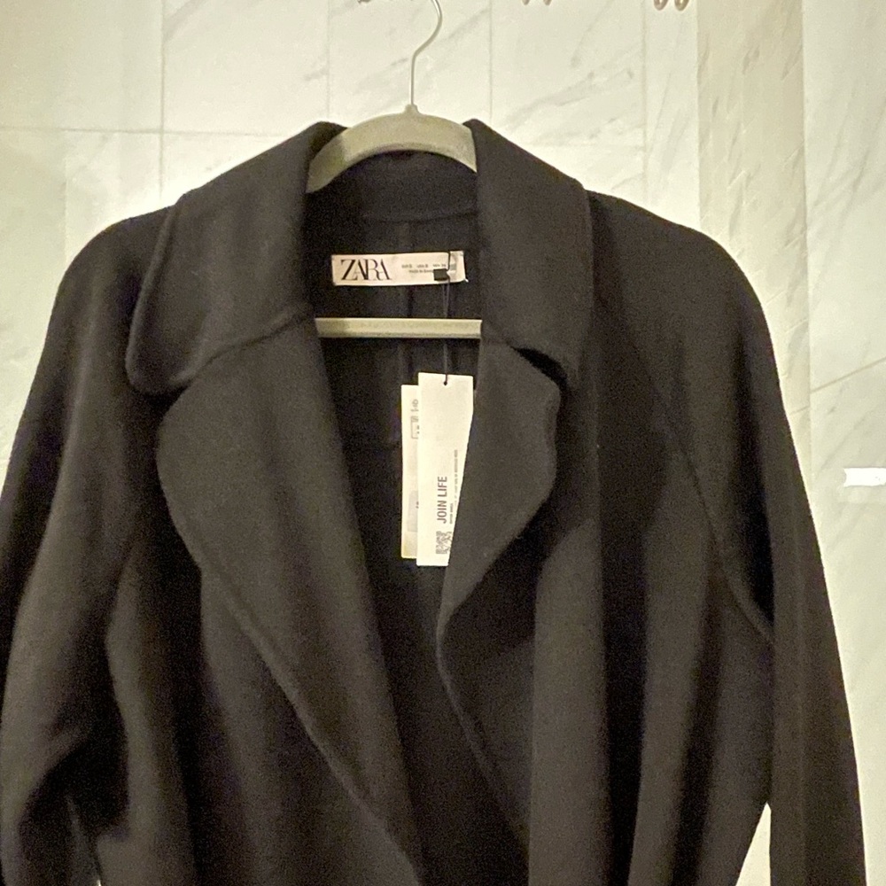 NWT Zara black wool robe coat Small